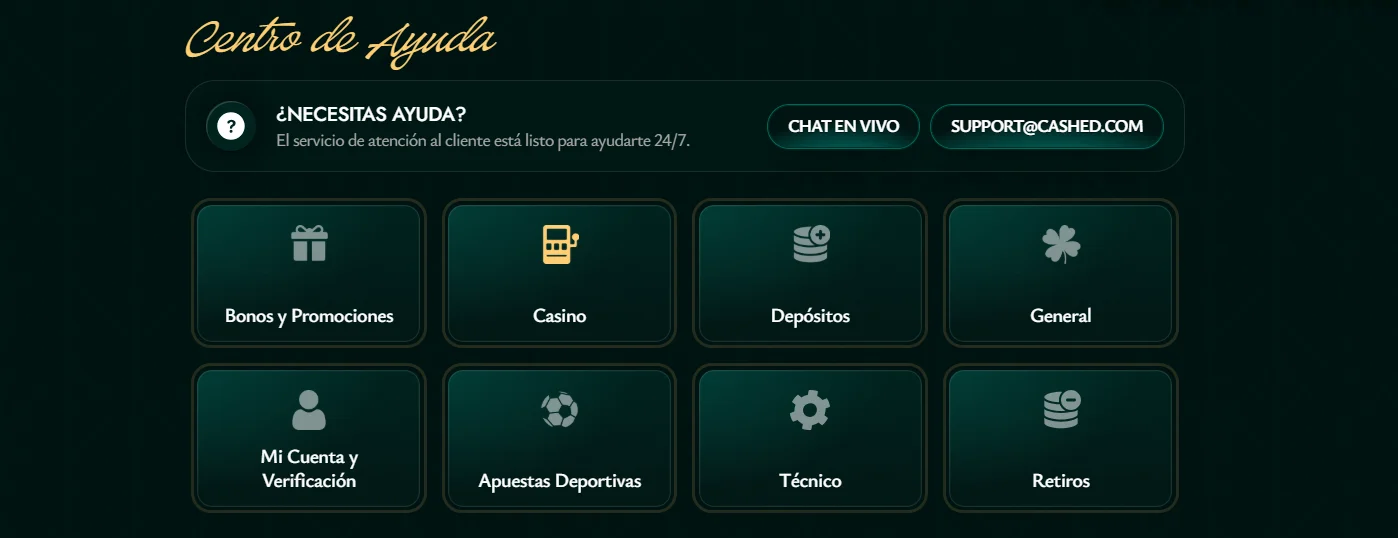 Atención al cliente Cashed casino
